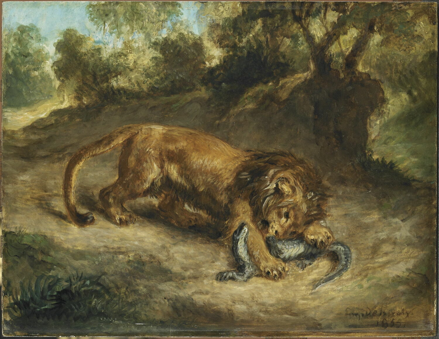 Lion et caïman, Delacroix, Eugène, 3e quart du XIXe siècle (1855)
