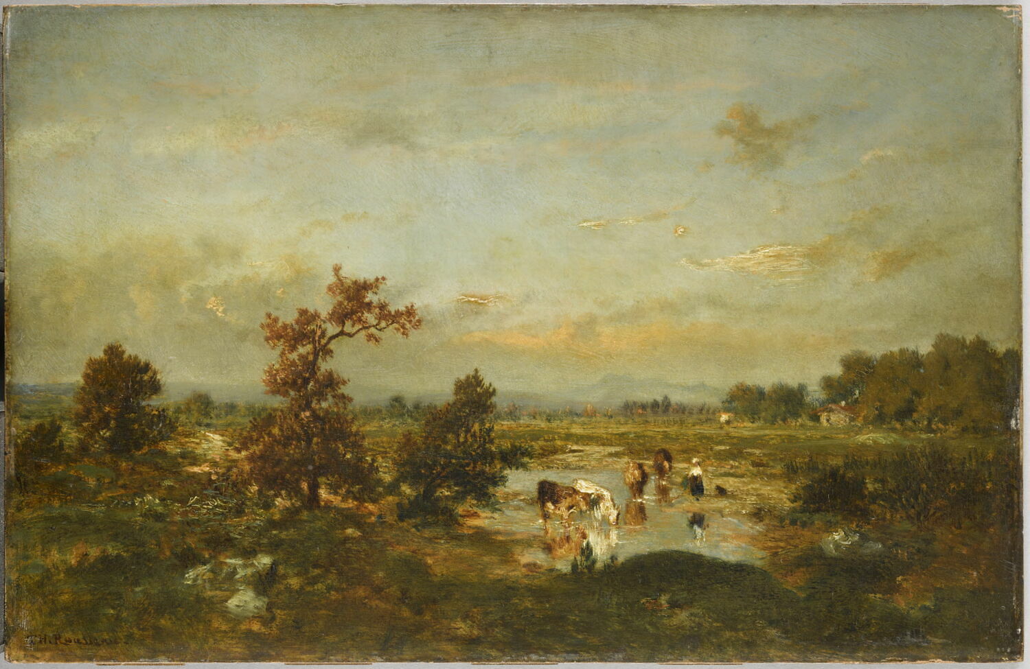 Vaches à la mare, Rousseau, Théodore, 3e quart du XIXe siècle (1850 - 1875)