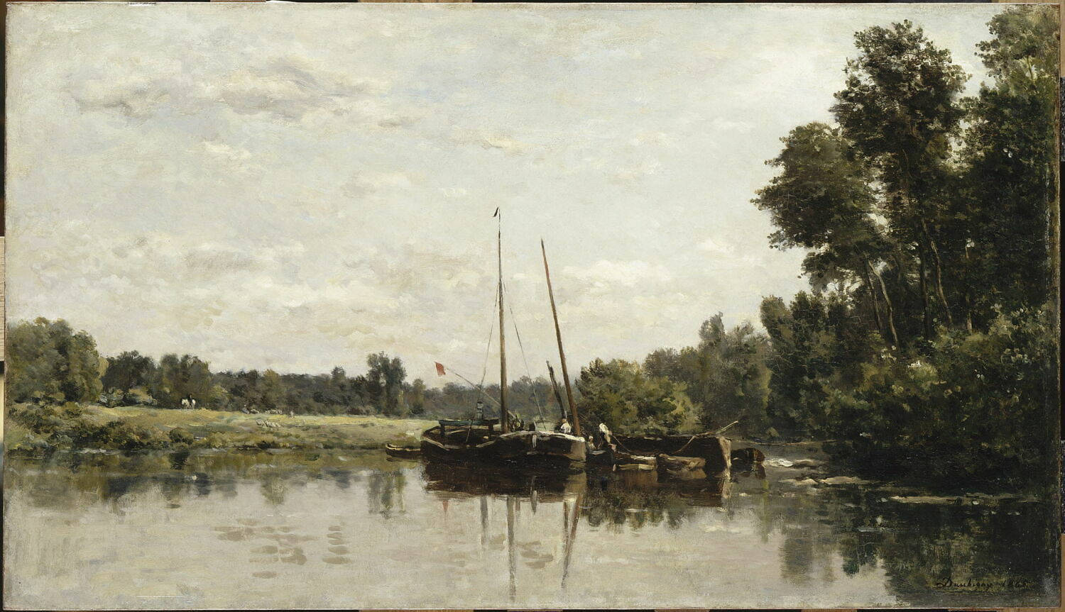 Les péniches., Daubigny, Charles-François, 3e quart du XIXe siècle (1865)