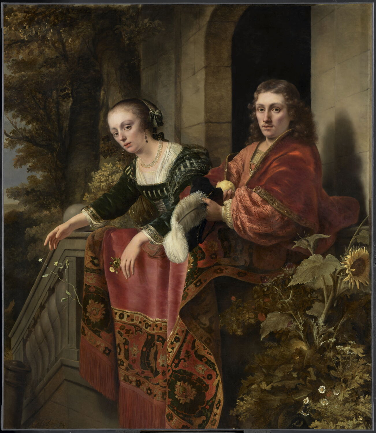 Portrait d'un couple accoudé à la balustrade d'un perron, dit autrefois Portrait du peintre Ferdinand Bol et de sa femme Lisbeth Dell, Bol, Ferdinand, Milieu du XVIIe siècle (1654)