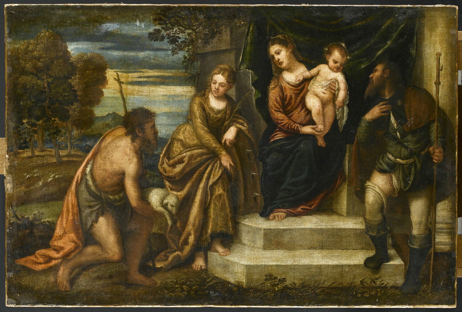 La Vierge à l'Enfant avec saint Jean Baptiste, sainte Catherine d'Alexandrie et saint Roch, Polidoro Lanzani, 2e quart du XVIe siècle (1525 - 1550)