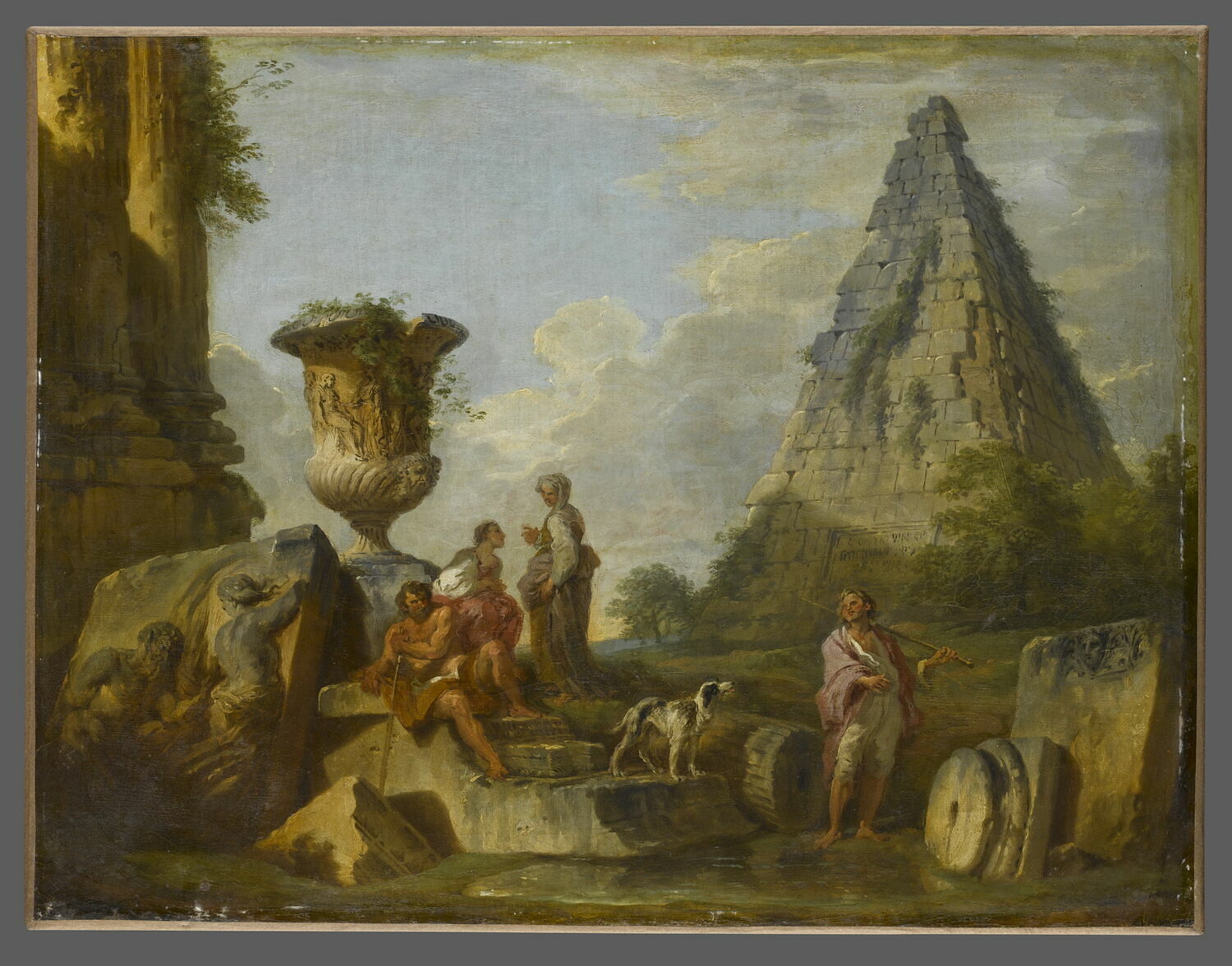 Ruines antiques avec la Pyramide de Caïus Cestius, Panini, Giovanni Paolo, 2e quart du XVIIIe siècle (vers 1740)