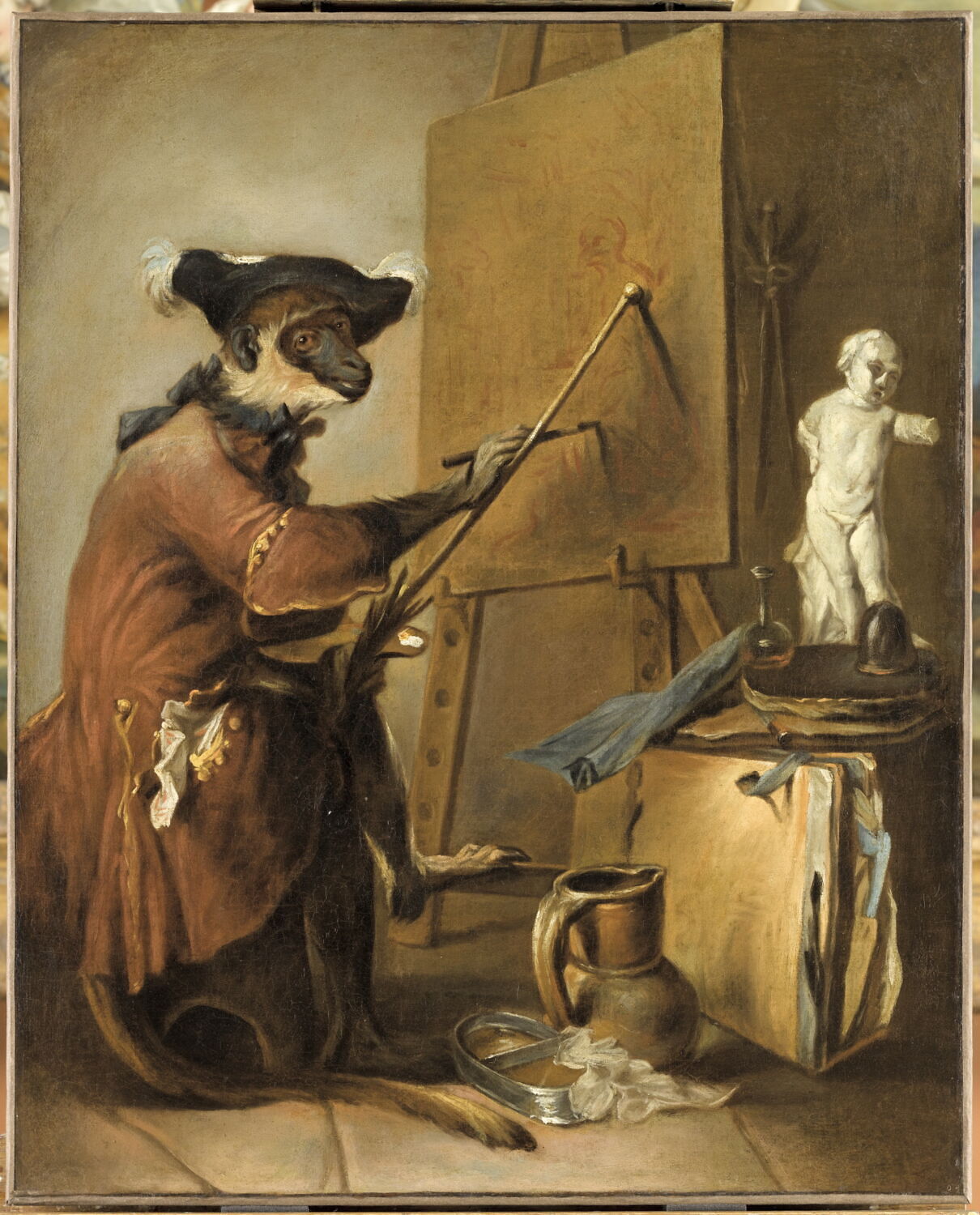 Le Singe peintre., Chardin, Jean Baptiste Siméon, 2e quart du XVIIIe siècle (vers 1739 - 1740)