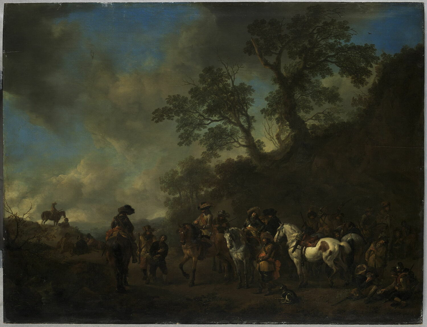 Halte de troupes à cheval et arrestation d’un paysan, Wouwerman, Philips, 3e quart du XVIIe siècle (vers 1660)