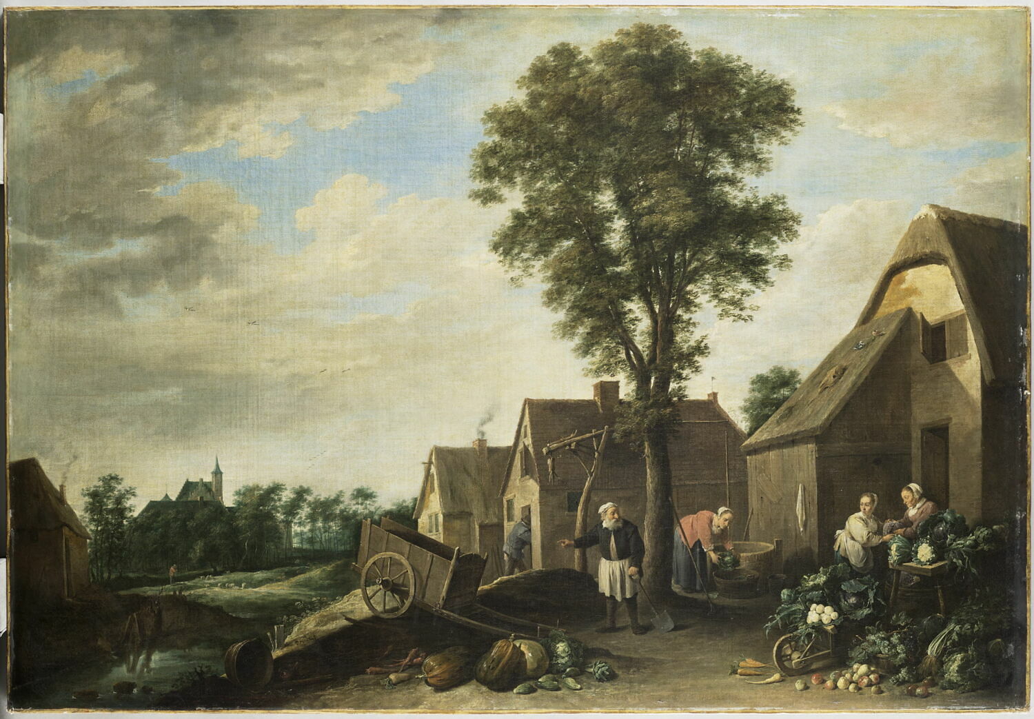 Paysage villageois avec cour de ferme, légumes et fruits, Teniers, David II, 2e quart du XVIIe siècle (vers 1640 - 1645)