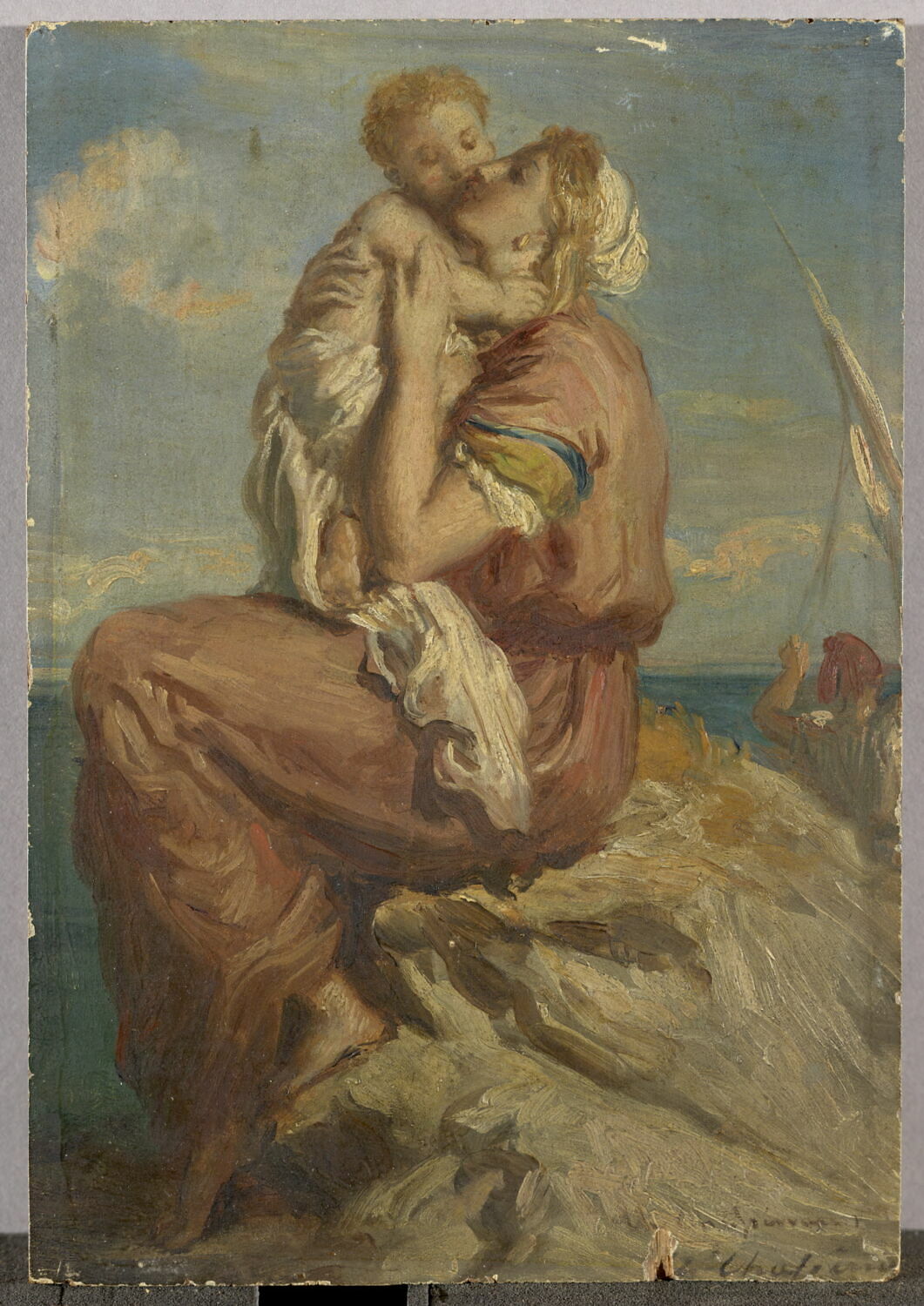 Femme de pêcheur de Mola di Gaëte embrassant son enfant., Chassériau, Théodore, 2e quart du XIXe siècle (1825 - 1850)