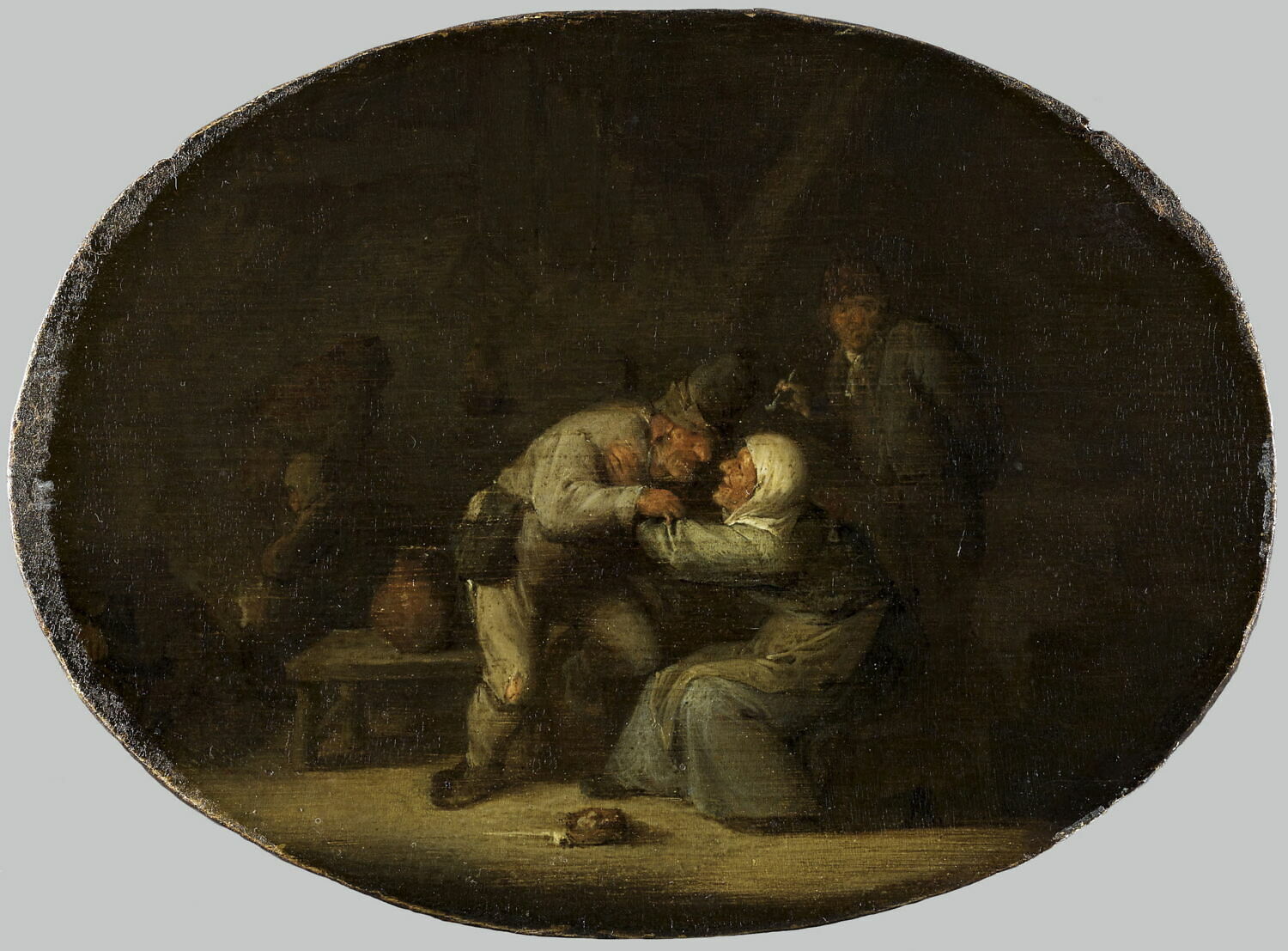 Scène d'intérieur avec homme embrassant une vieille femme, Ostade, Adriaen van, 2e quart du XVIIe siècle (vers 1630 - 1640)