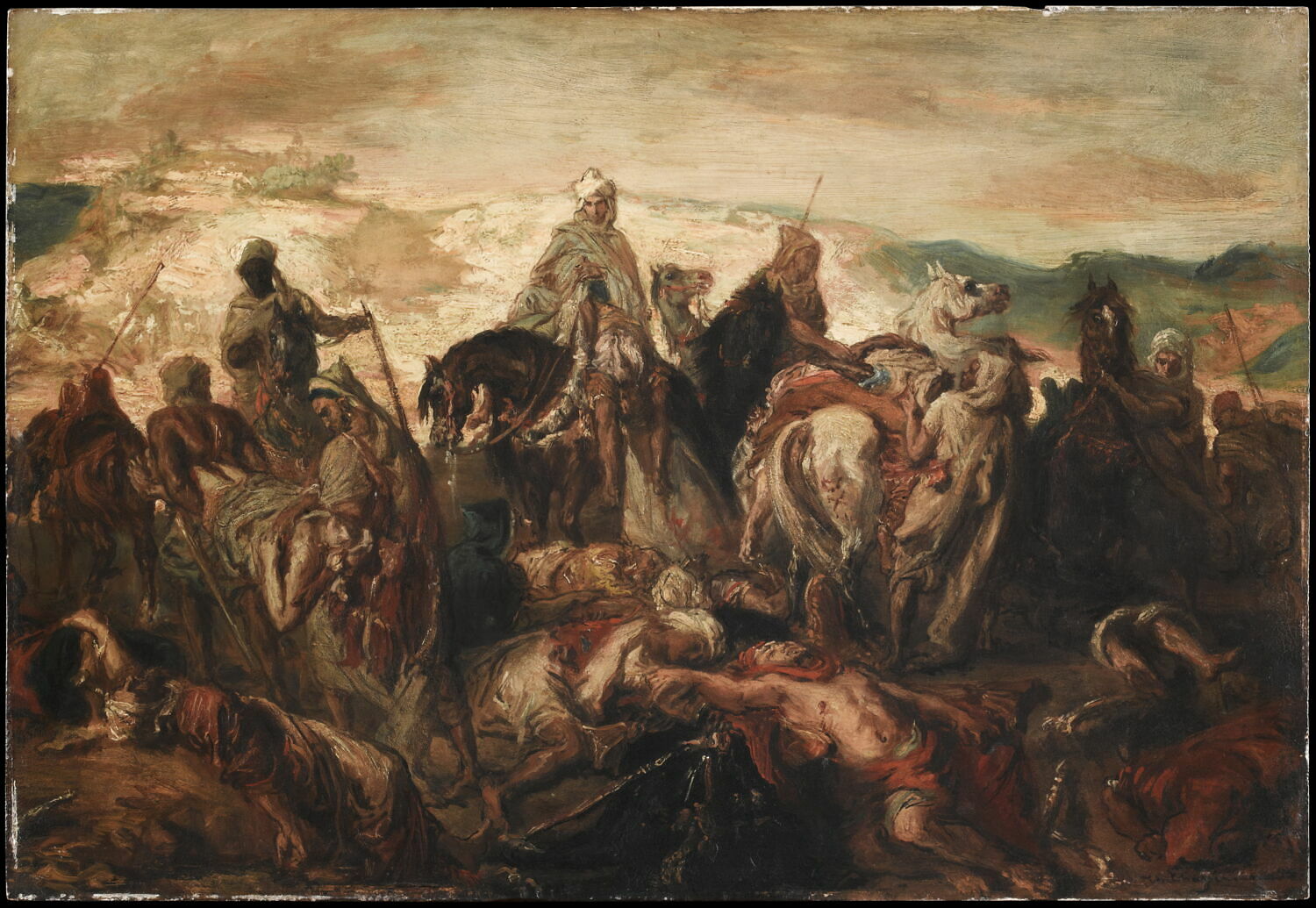 Cavaliers arabes emportant leurs morts, après une affaire contre des spahis., Chassériau, Théodore, 3e quart du XIXe siècle (1852)