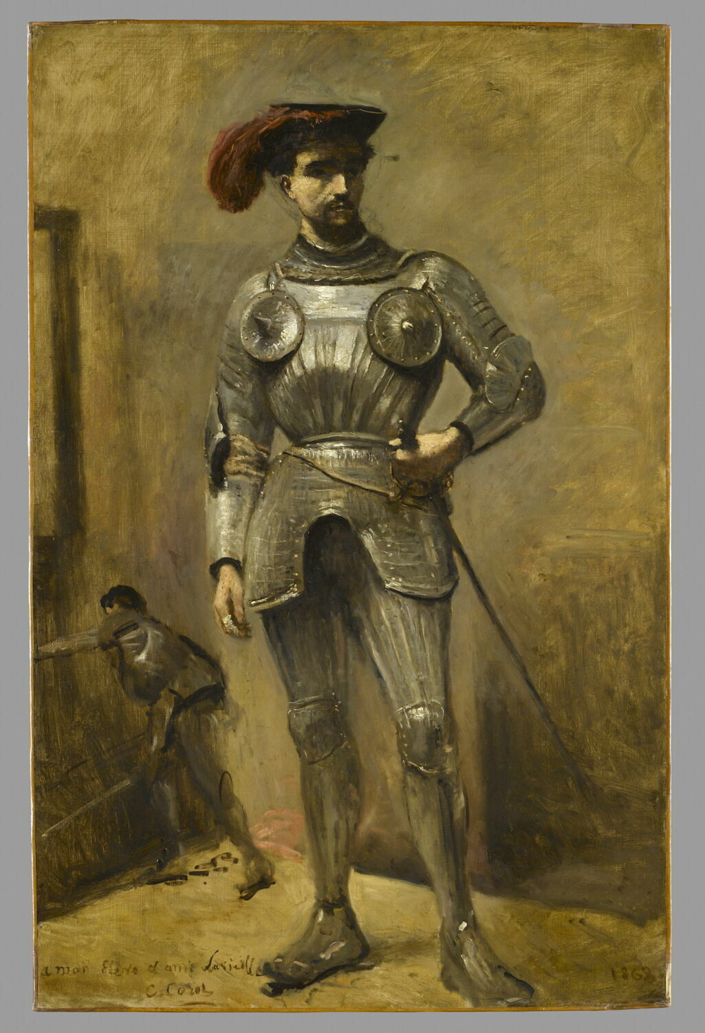 L'homme à l'armure, dit aussi Le chevalier., Corot, Jean-Baptiste Camille, 3e quart du XIXe siècle (1868)