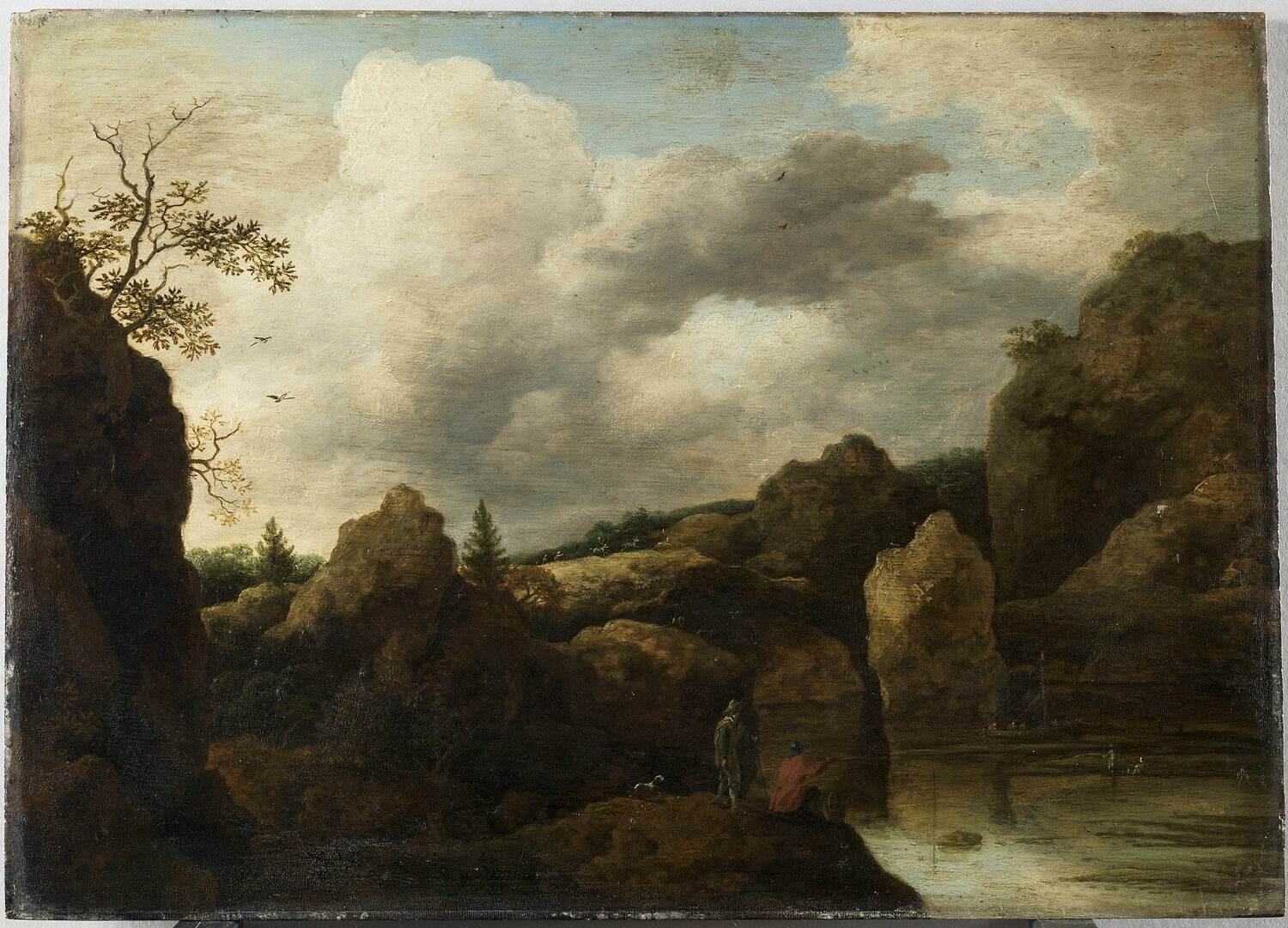 Paysage rocheux avec pêcheurs et chasseurs, Everdingen, Allaert van, 2e quart du XVIIe siècle (7 ?) (1647)