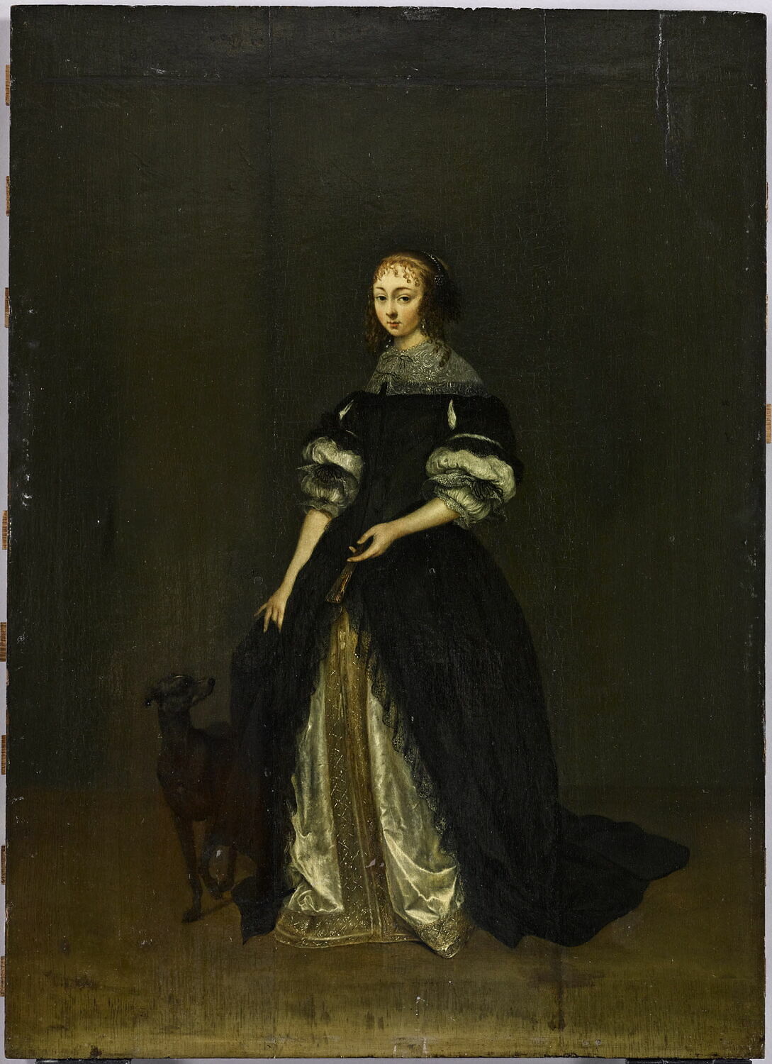 Portrait d'une femme avec un chien, Borch, Gerard ter, 2e quart du XVIIe siècle (1654)
