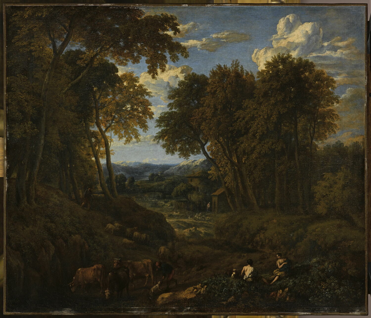 Paysage avec bergers et troupeau dans un chemin forestier, Huysmans, Cornelis, Fin du XVIIe siècle (1690 - 1700)