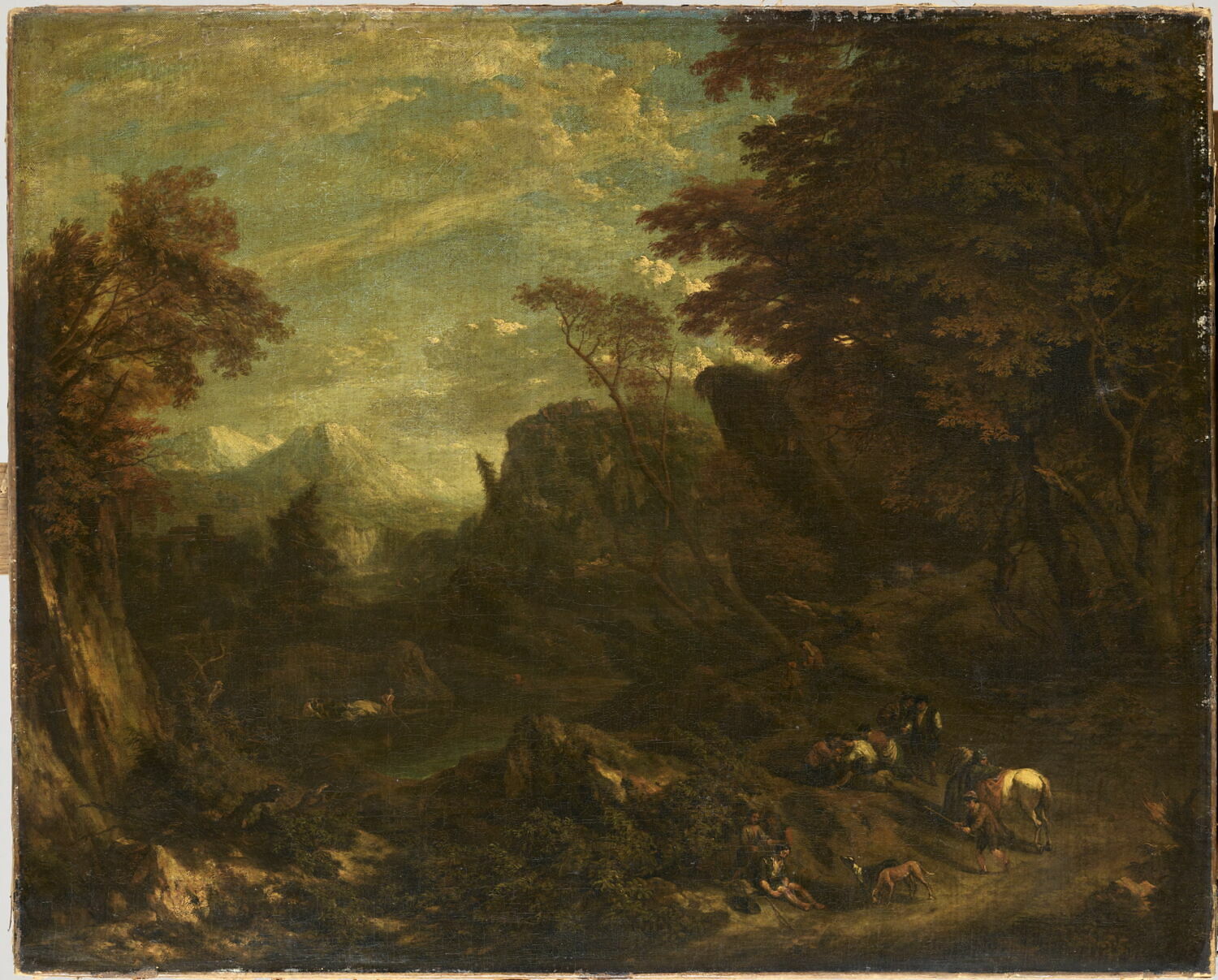 Paysage avec voyageurs se reposant au bord d'un chemin, Huysmans, Cornelis, Fin du XVIIe siècle (1690 - 1700)