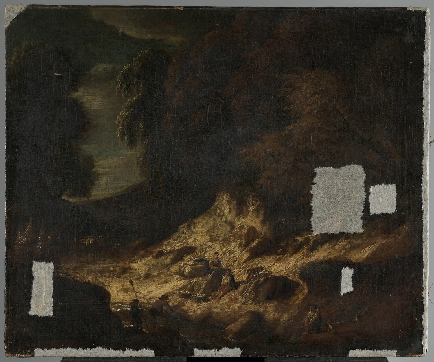 Paysage avec pêcheurs au bord d'un torrent, Huysmans, Cornelis, Fin du XVIIe siècle - début du XVIIIè siècle (1629)