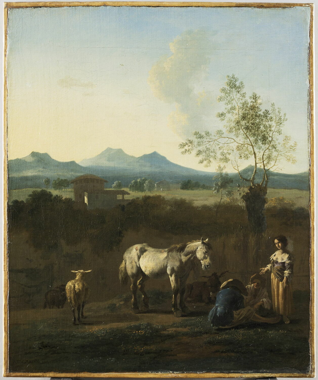 Cheval blanc dans un paysage d'Italie, Dujardin, Karel, 4e quart du XVIIe siècle (vers 1670 - 1680)