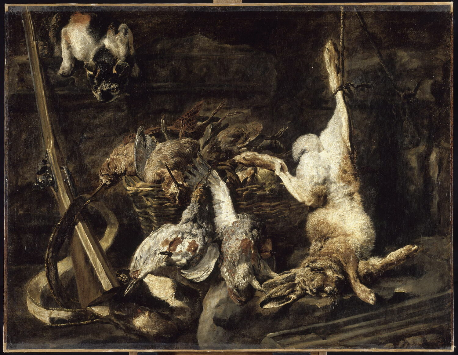 Gibier et attirail de chasse découvert par un chat, Ян Фейт, середина XVII века (ок. 1650–1660)