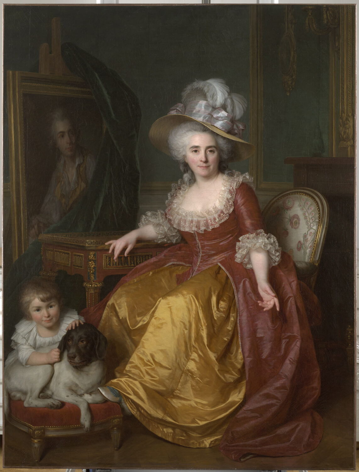 Madame Vestier ayant à ses pieds un enfant qui pince l'oreille d'un chien, Vestier, Antoine, 4e quart du XVIIIe siècle (1787)
