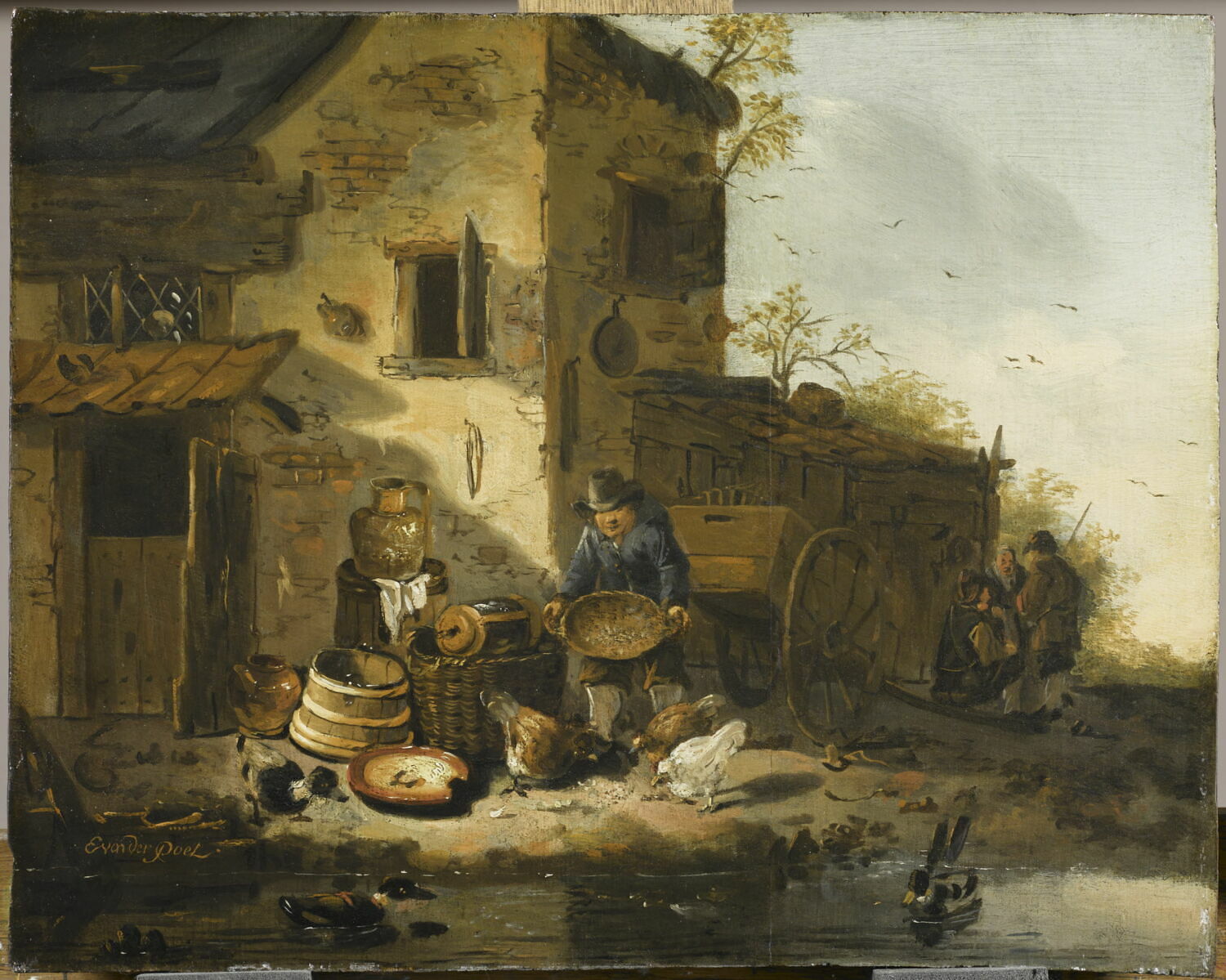 Paysan donnant à manger à des poules, Poel, Egbert van der, 2e quart du XVIIe siècle (1655)