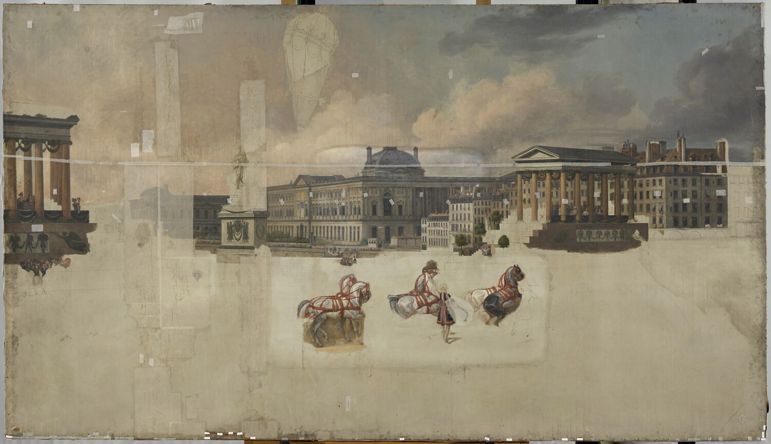 Entrée de Louis XVIII à Paris (3 mai 1814) ; passage du cortège sur le Pont-Neuf orné d'architectures provisoires ; au fond, le Louvre, Vernet, Antoine-Charles-Horace, 1e quart du XIXe siècle (1800 - 1825)