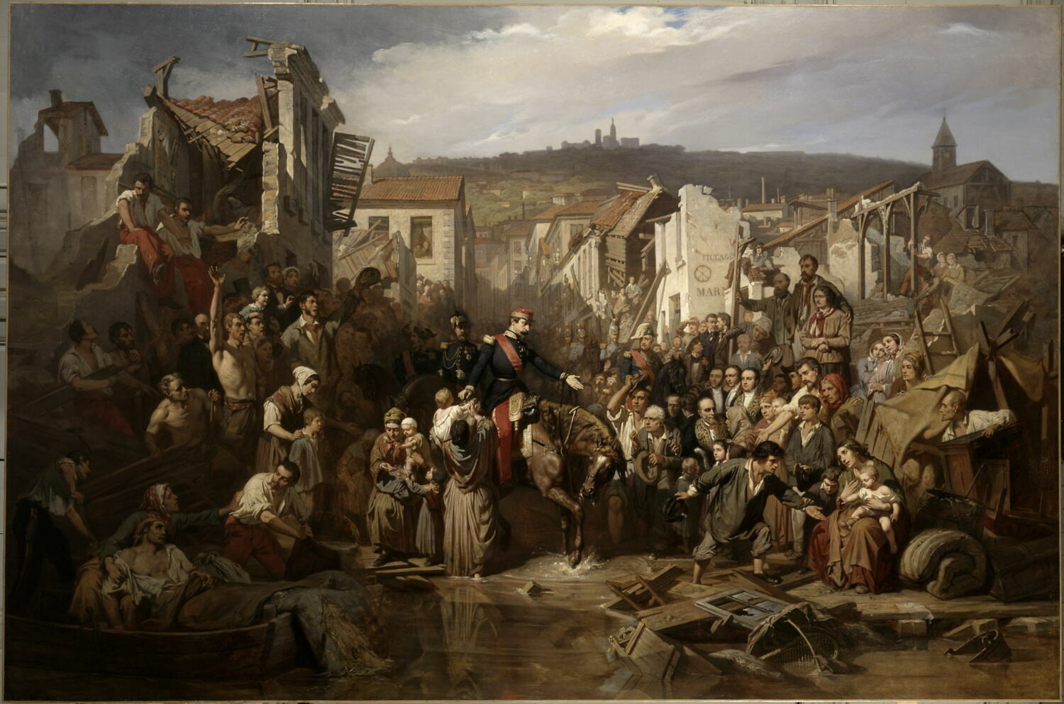 S.M.l'empereur distribuant des secours aux inondés à Lyon, Lazerges, Hippolyte, 3e quart du XIXe siècle (1850 - 1875)