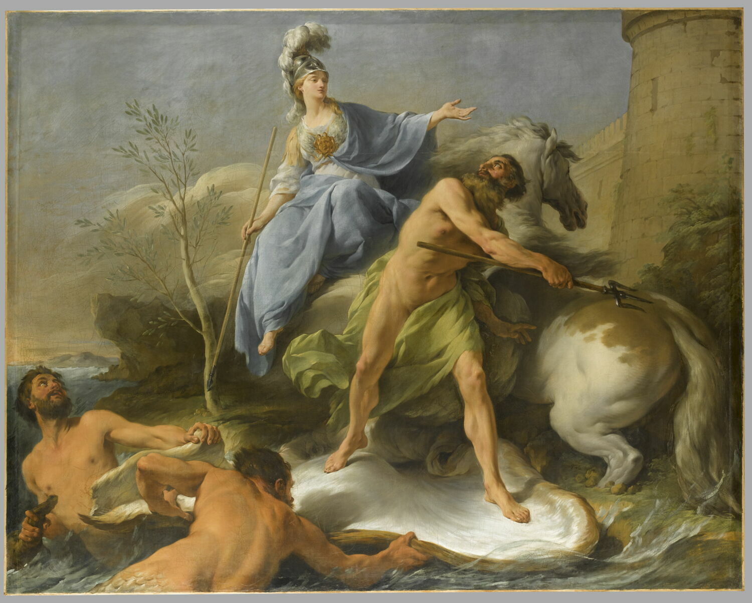 Dispute de Minerve et de Neptune pour donner un nom à la ville d'Athènes., Hallé, Noël, 2e tiers du XVIIIe siècle (1748)