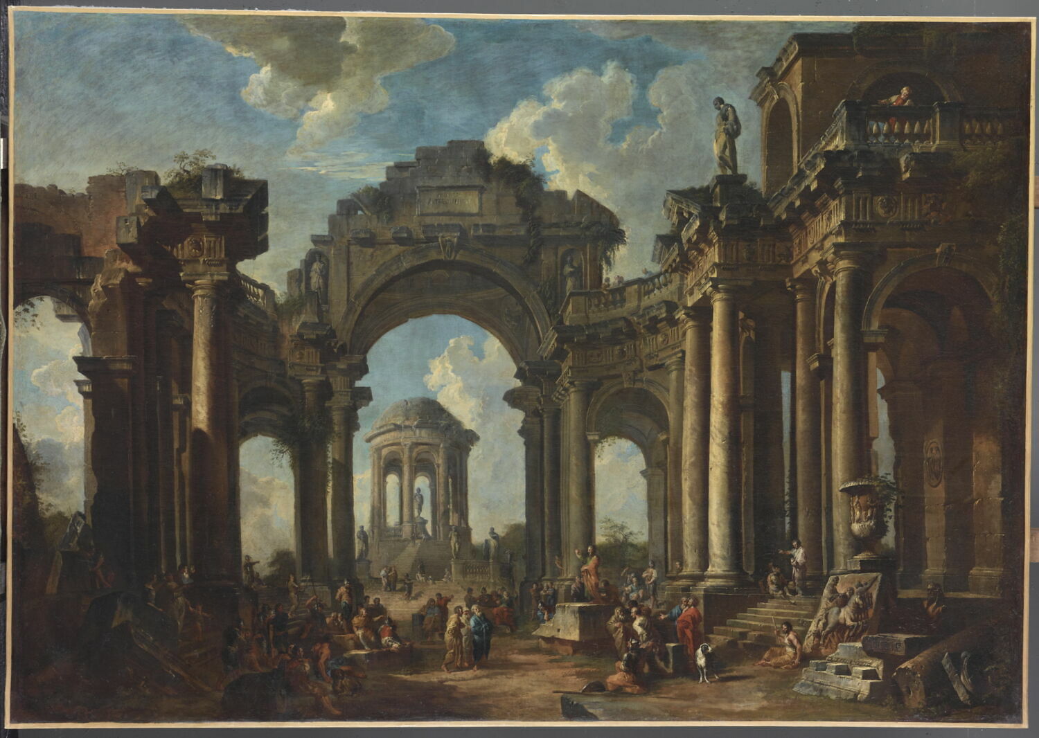 La Prédication d'un apôtre dans des ruines d'architecture d'ordre dorique, Panini, Giovanni Paolo, 1e quart du XVIIIe siècle (1700 - 1725)