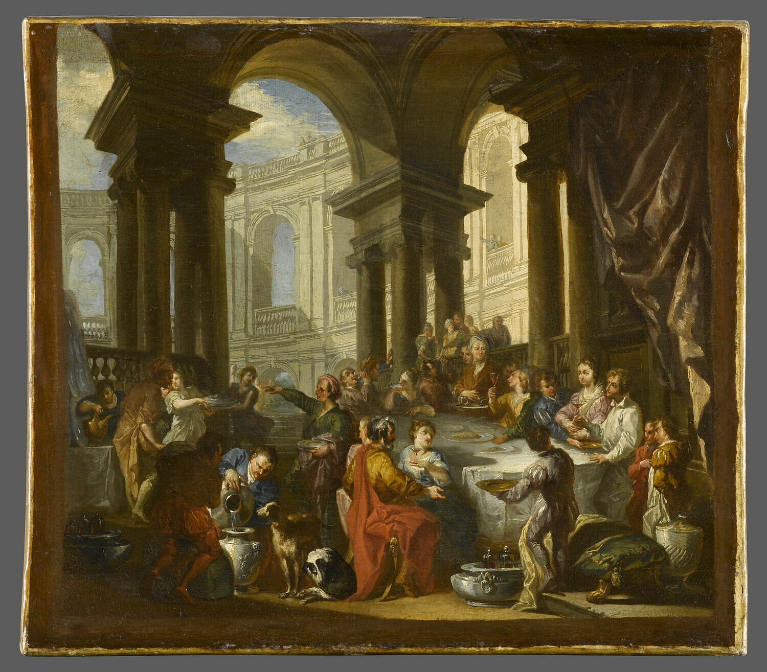 Festin donné sous un portique d'ordre ionique, Panini, Giovanni Paolo, 1e quart du XVIIIe siècle (vers 1717 - 1718)