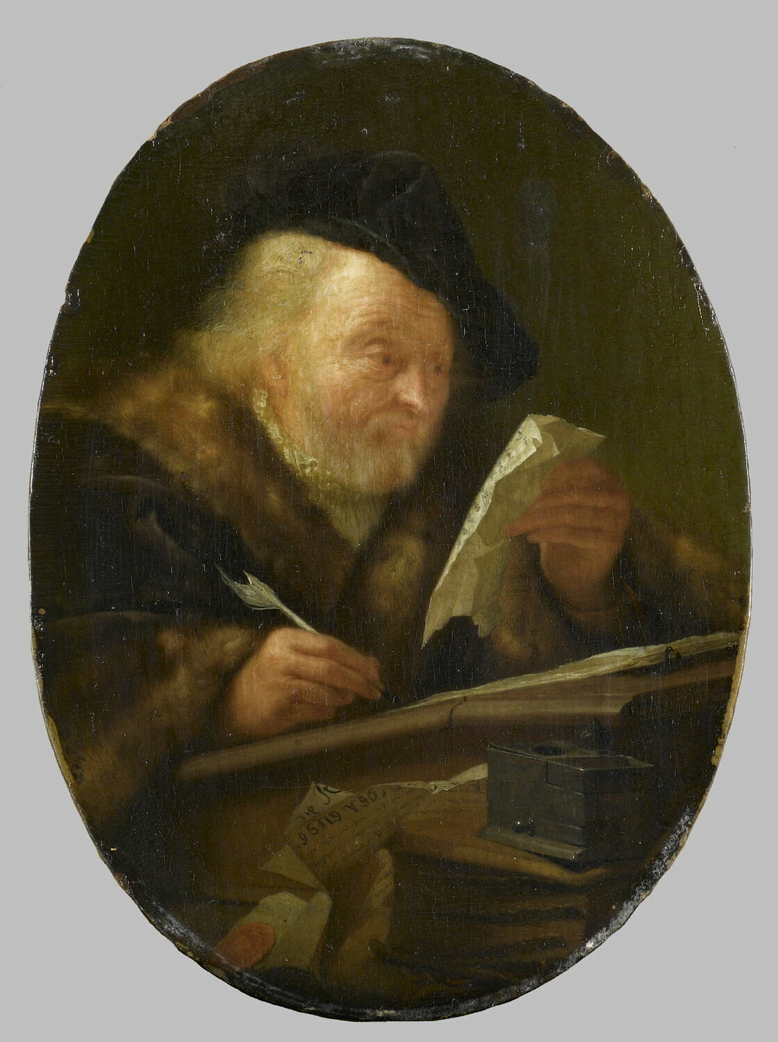 Vieillard écrivant et lisant une lettre, Годфрид Схалкен, вторая половина XVII века (ок. 1665–1670)