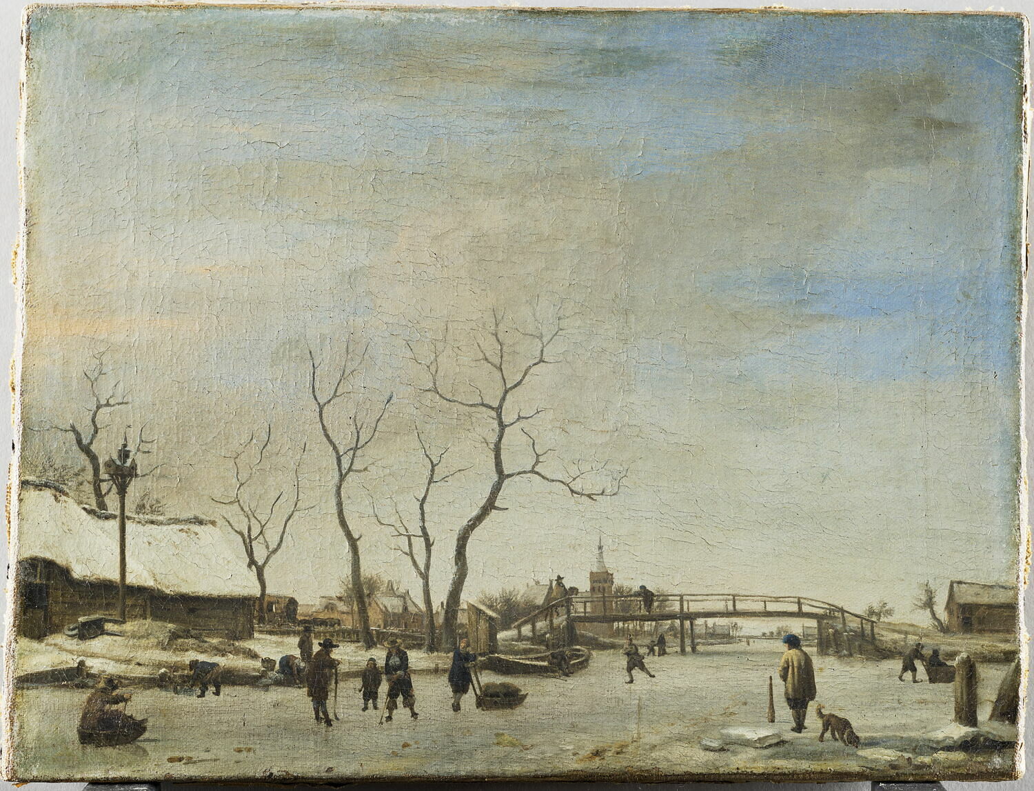 Canal (ou rivière?) gelé avec patineurs et joueurs de hoquet, Velde, Adriaen van de, XVIIe siècle (vers 1660)
