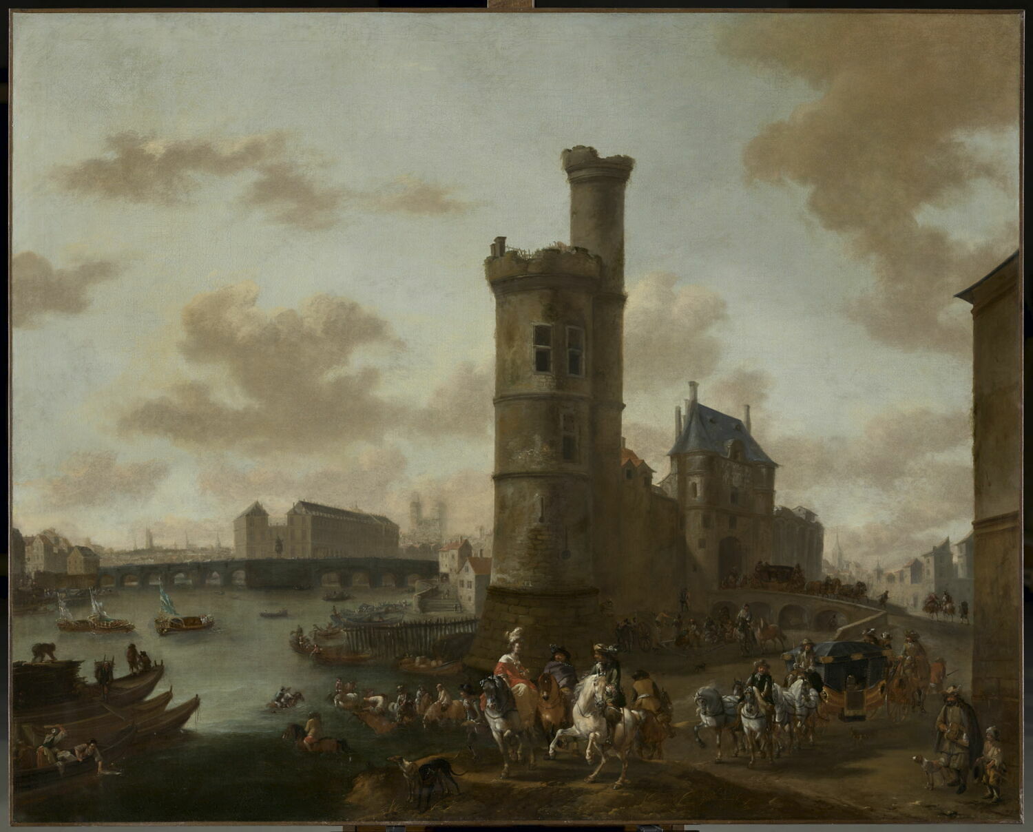 La Tour et la Porte de Nesle à Paris ; au fond, le Pont-Neuf et la place Dauphine, Wouwerman, Pieter, 2e quart du XVIIe siècle (1625 - 1650)