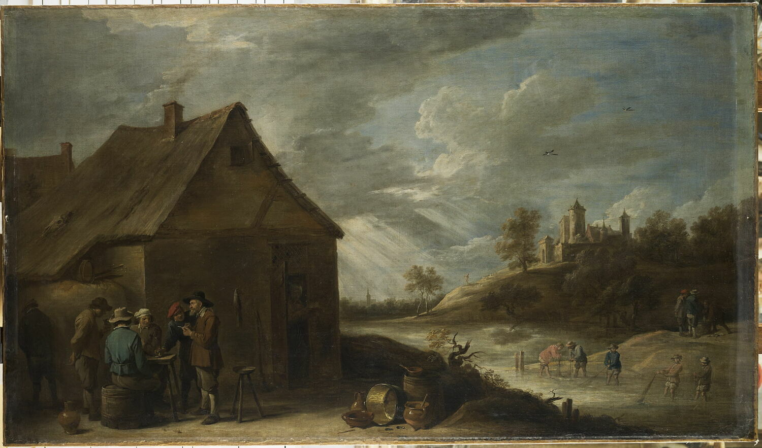 Cabaret près d'une rivière, avec des pêcheurs au filet, Teniers, David II, 2e quart du XVIIe siècle (vers 1650)