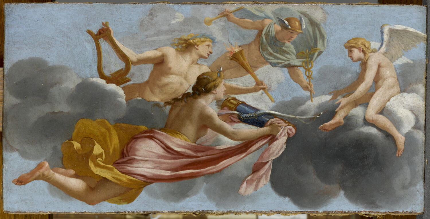 L’Amour reçoit les dons de Diane, d’Apollon et de Mercure, Le Sueur, Eustache, 2e quart du XVIIe siècle (vers 1645)