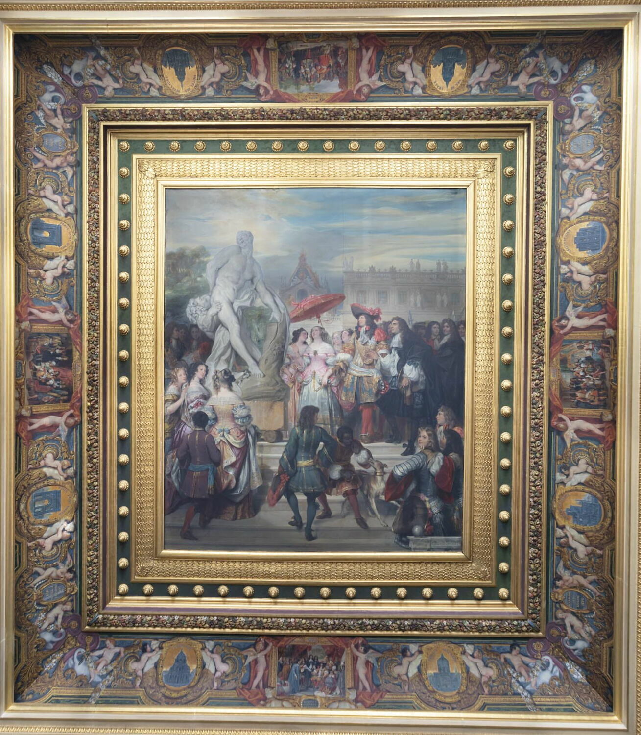 Puget présentant sa statue de Milon de Crotone à Louis XIV, dans les jardins de Versailles, Devéria, Eugène, 2e quart du XIXe siècle (1832)