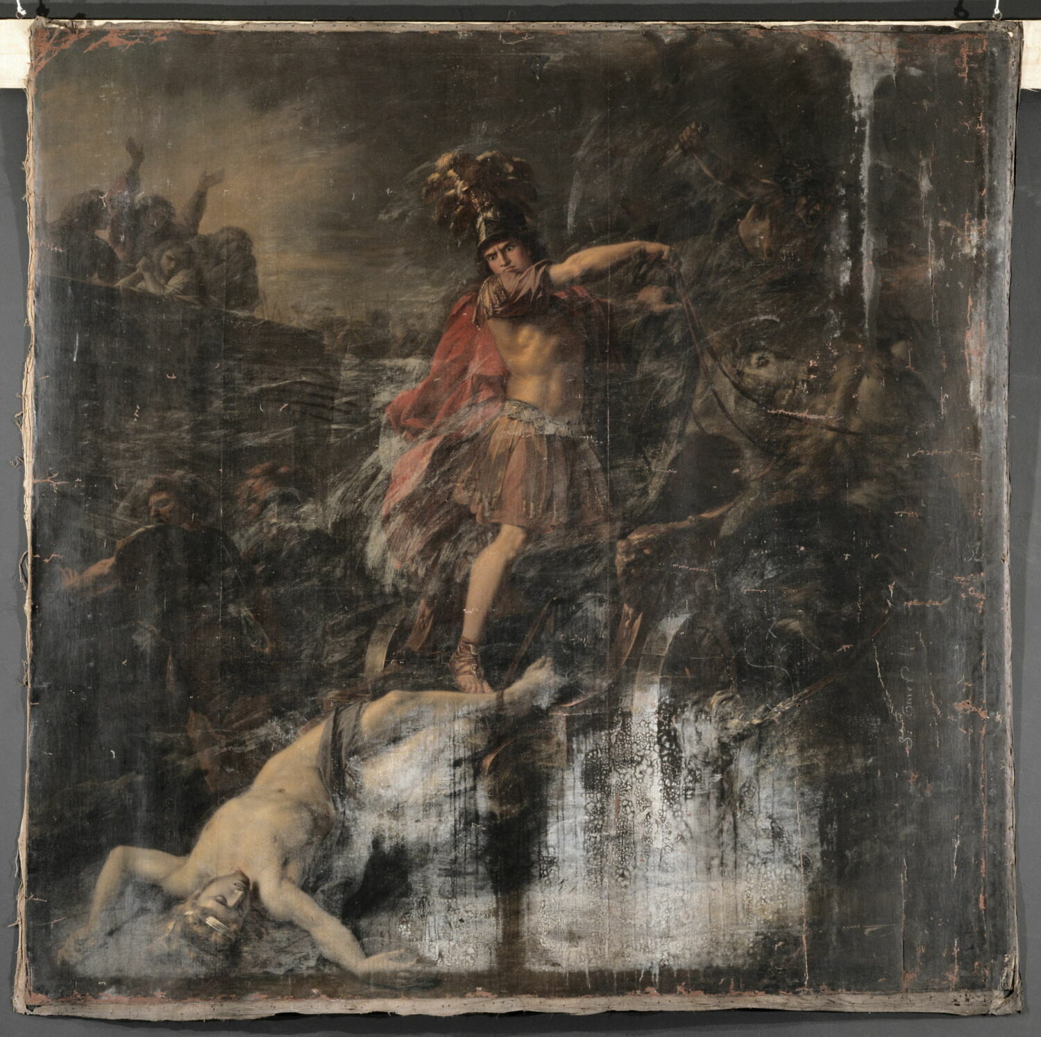 Achille traînant le corps d'Hector devant les murs de Troie et sous les yeux de Priam et d'Hécube, qui implorent le vainqueur., Callet, Antoine François, 4e quart du XVIIIe siècle (1784 - 1785)