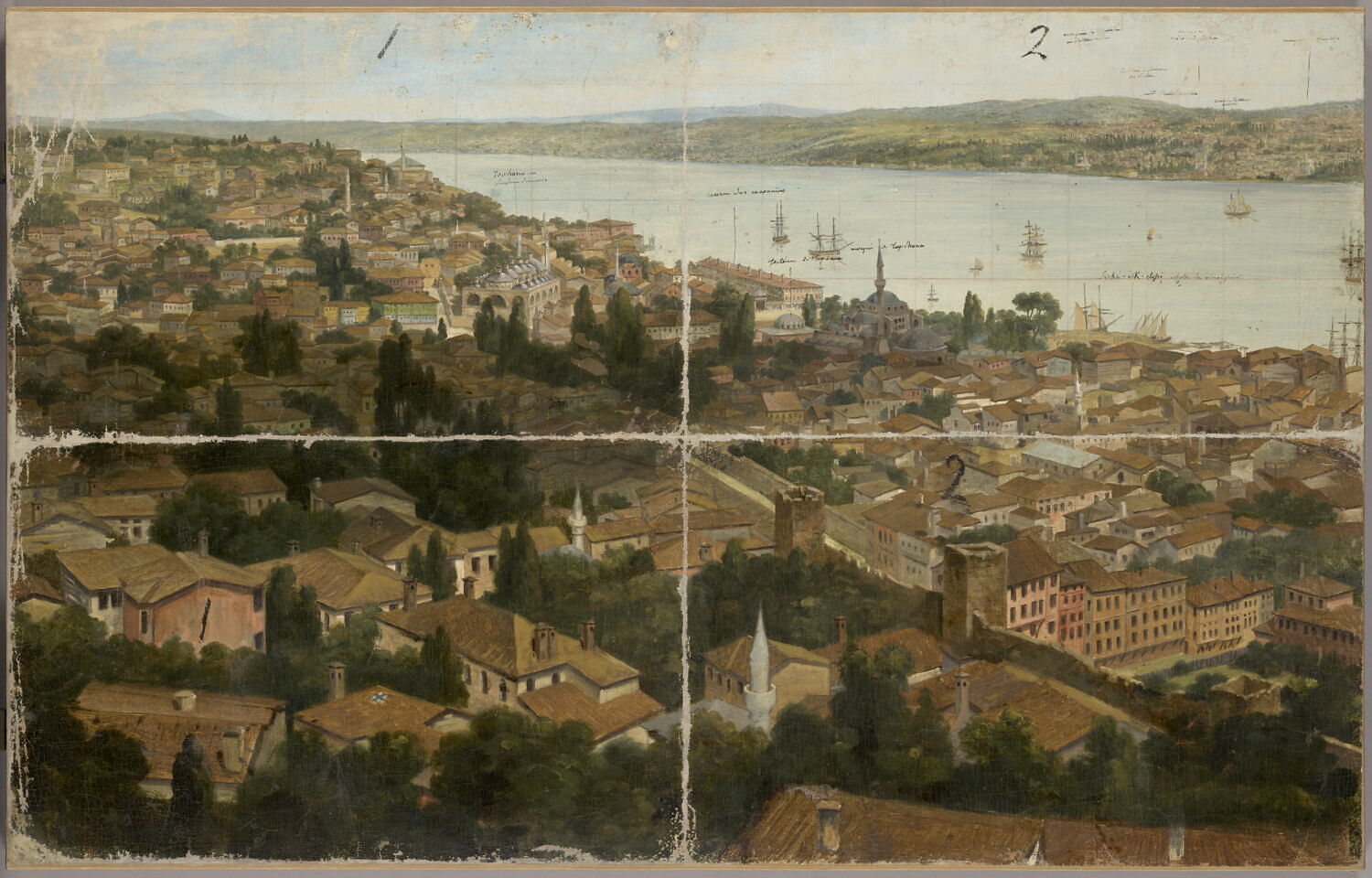 Panorama de Constantinople (divise en 16 compartiments numérotés), Prévost, Pierre, XIXe siècle (1800 - 1900)