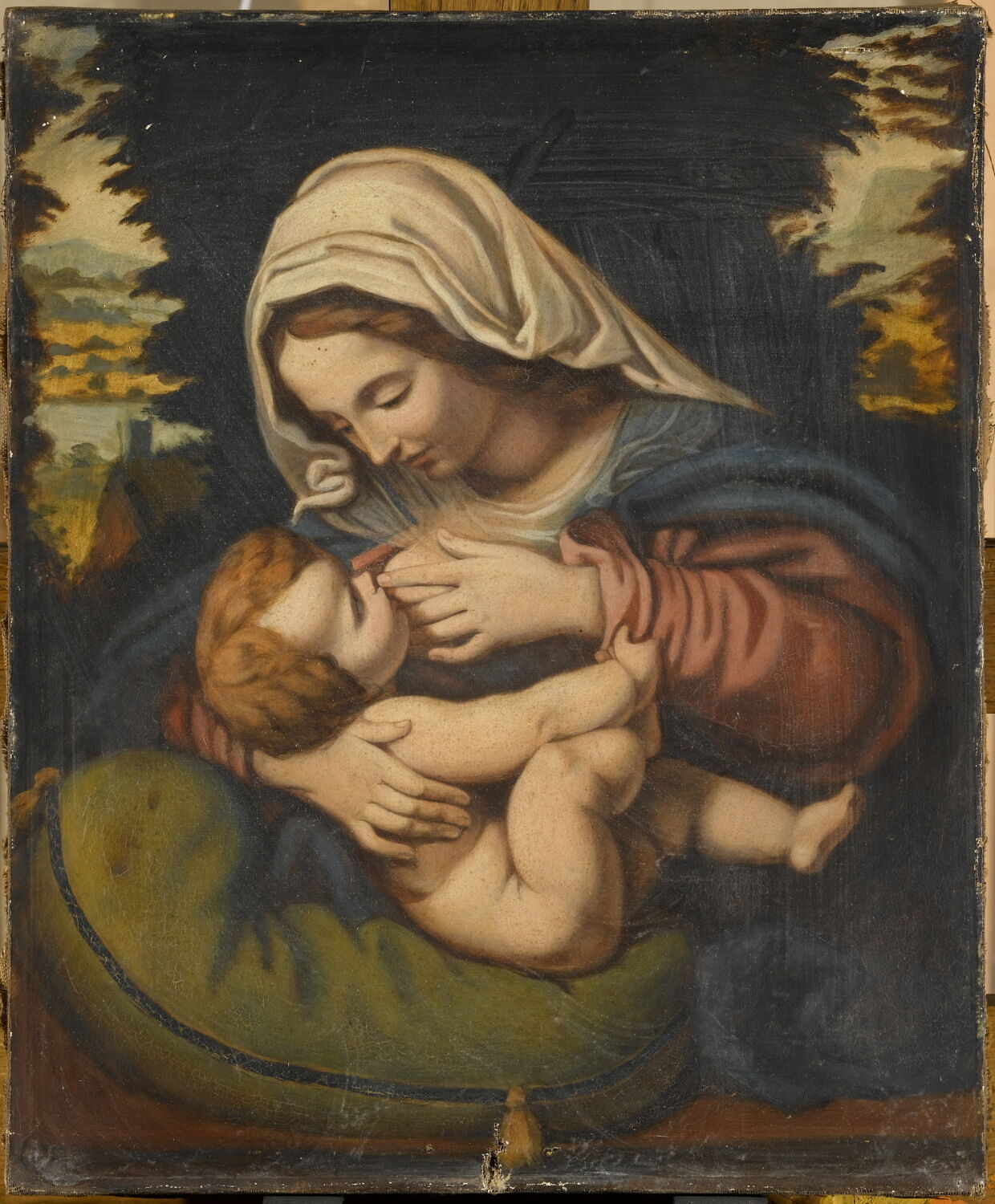 La Vierge allaitant l'Enfant, dit La Vierge au coussin vert, Solario, Andrea, XVIe siècle (1500 - 1600)