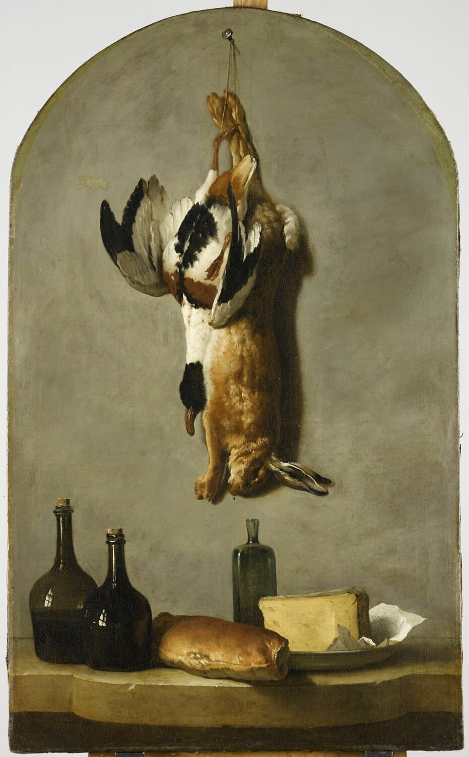 Nature morte (lièvre, canard, bouteilles, pain et fromage), Oudry, Jean-Baptiste, 2e tiers du XVIIIe siècle (1742)