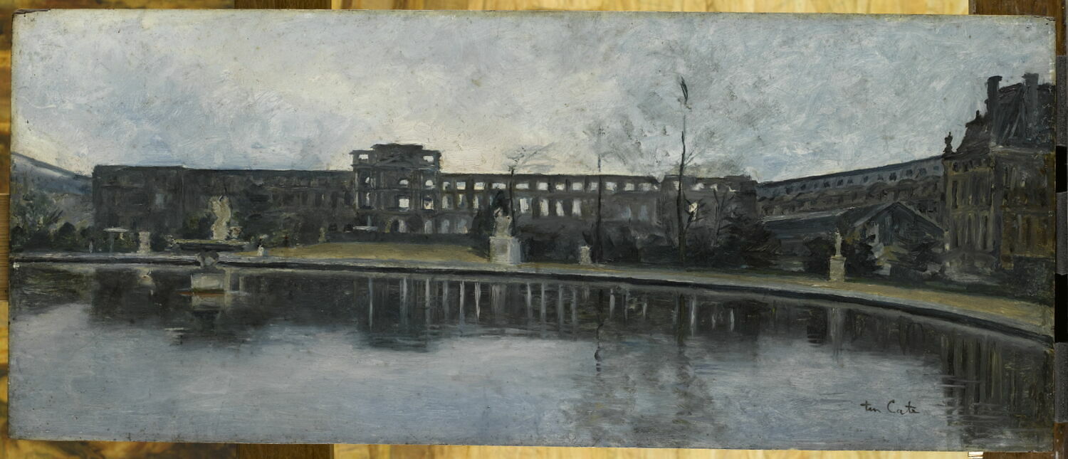Le Palais des Tuileries après l'incendie de 1871, vu depuis le Grand Bassin du jardin, Cate, Siebe Johannes Ten, 4e quart du XIXe siècle (1883)