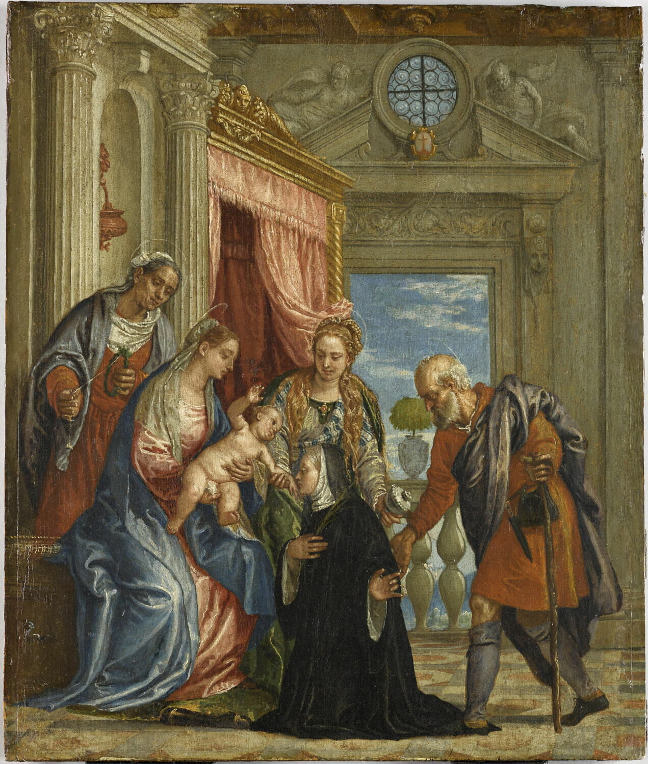 La Sainte Famille avec sainte Élisabeth, sainte Marie-Madeleine présentant une bénédictine, Paolo Caliari, dit Veronese, XVIe siècle (1500 - 1600)