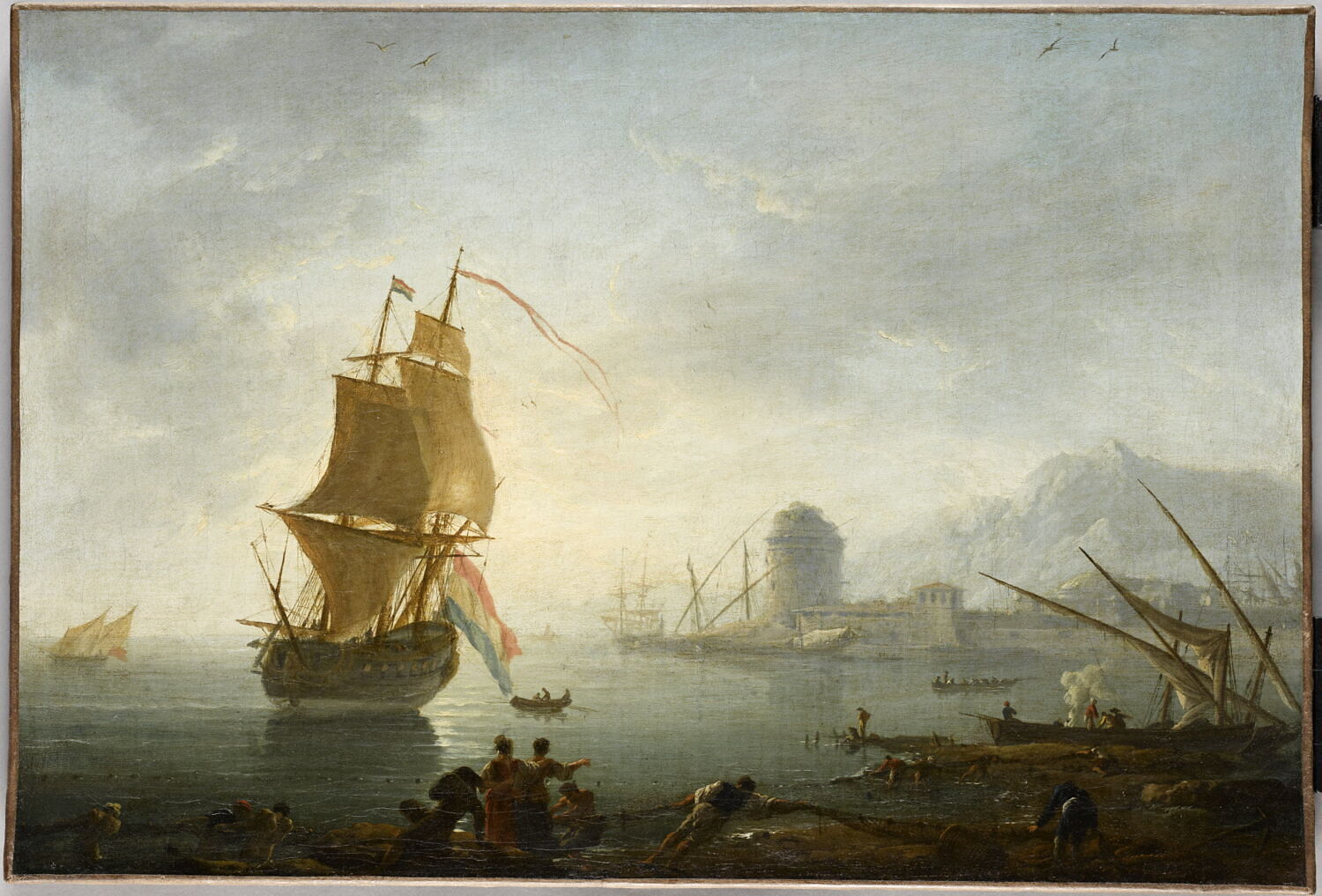 Marine, le midi; Les pêcheurs tirant un filet, Vernet, Claude-Joseph, 2e quart du XVIIIe siècle (1743)