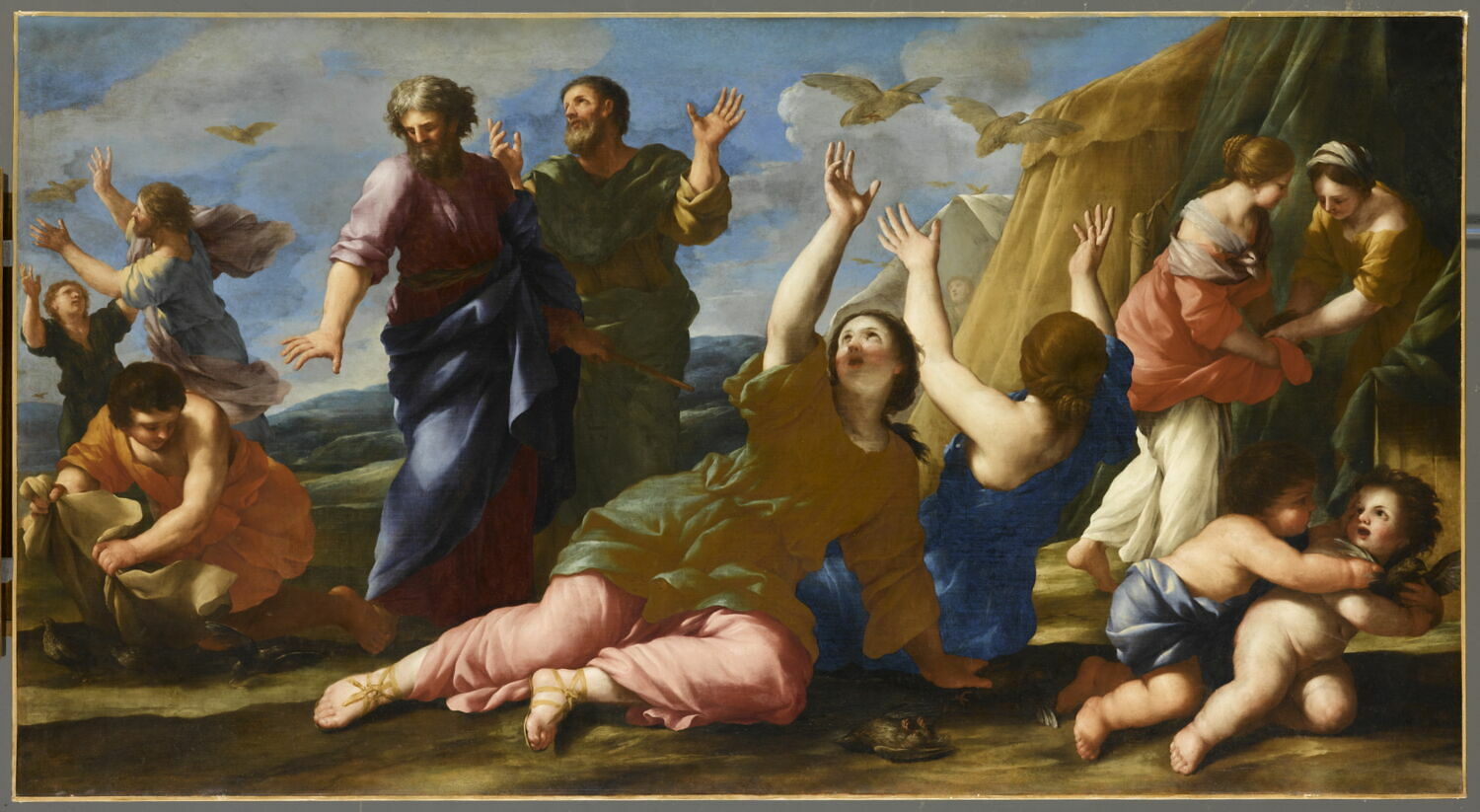 Le Miracle des cailles, Romanelli, Giovanni Francesco, XVIIe siècle (1600 - 1700)