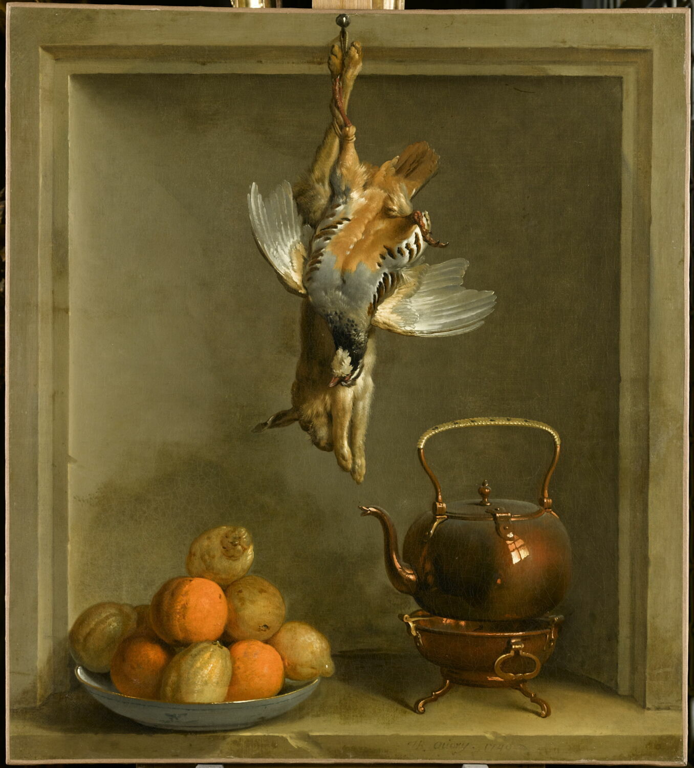 Perdrix rouge, lapin, citrons, oranges et bouilloire, Oudry, Jean-Baptiste, Milieu du XVIIIe siècle (1746)