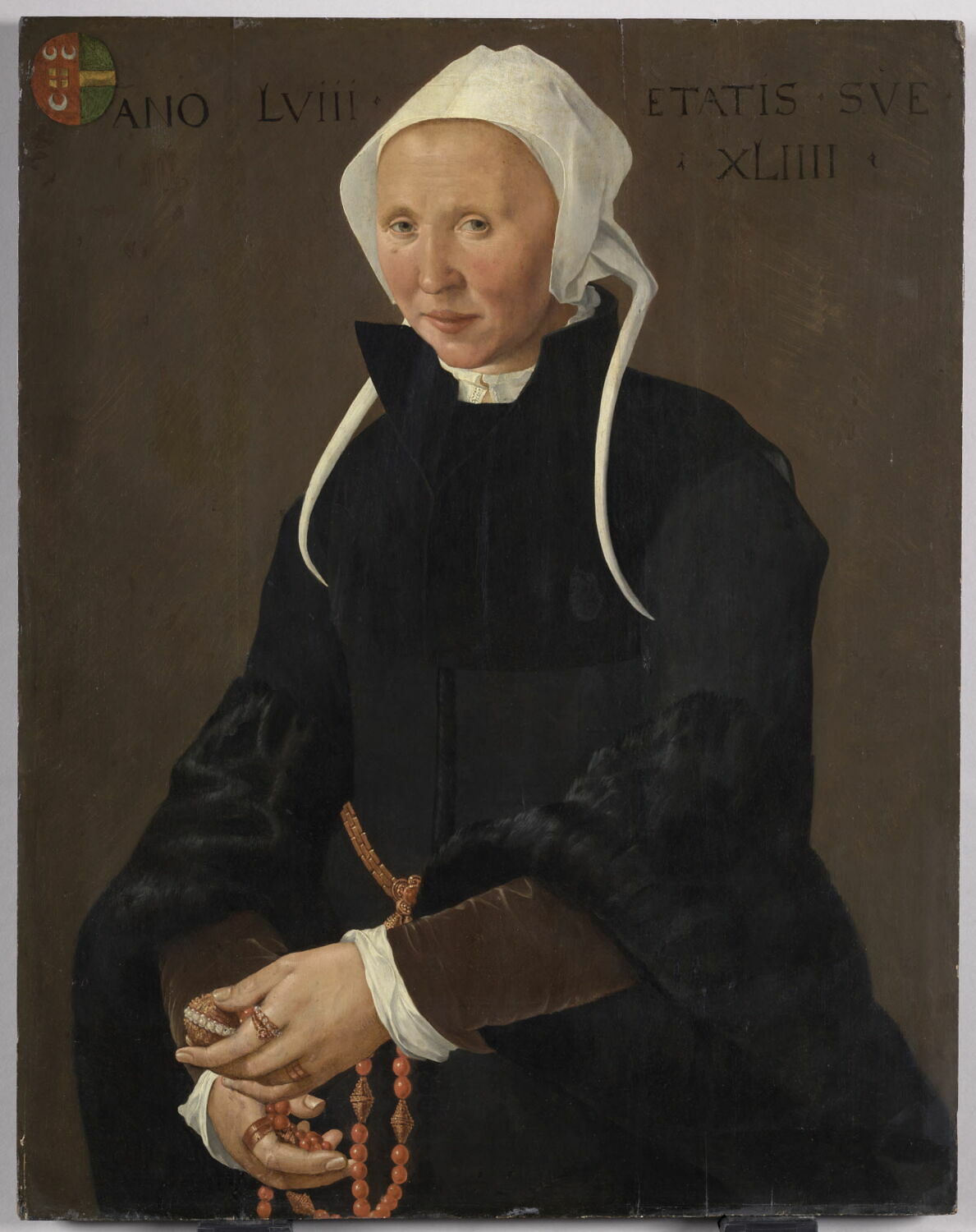 Portrait de femme âgée de 44 ans en 1558, Anonyme, XVIe siècle (1500 - 1600)