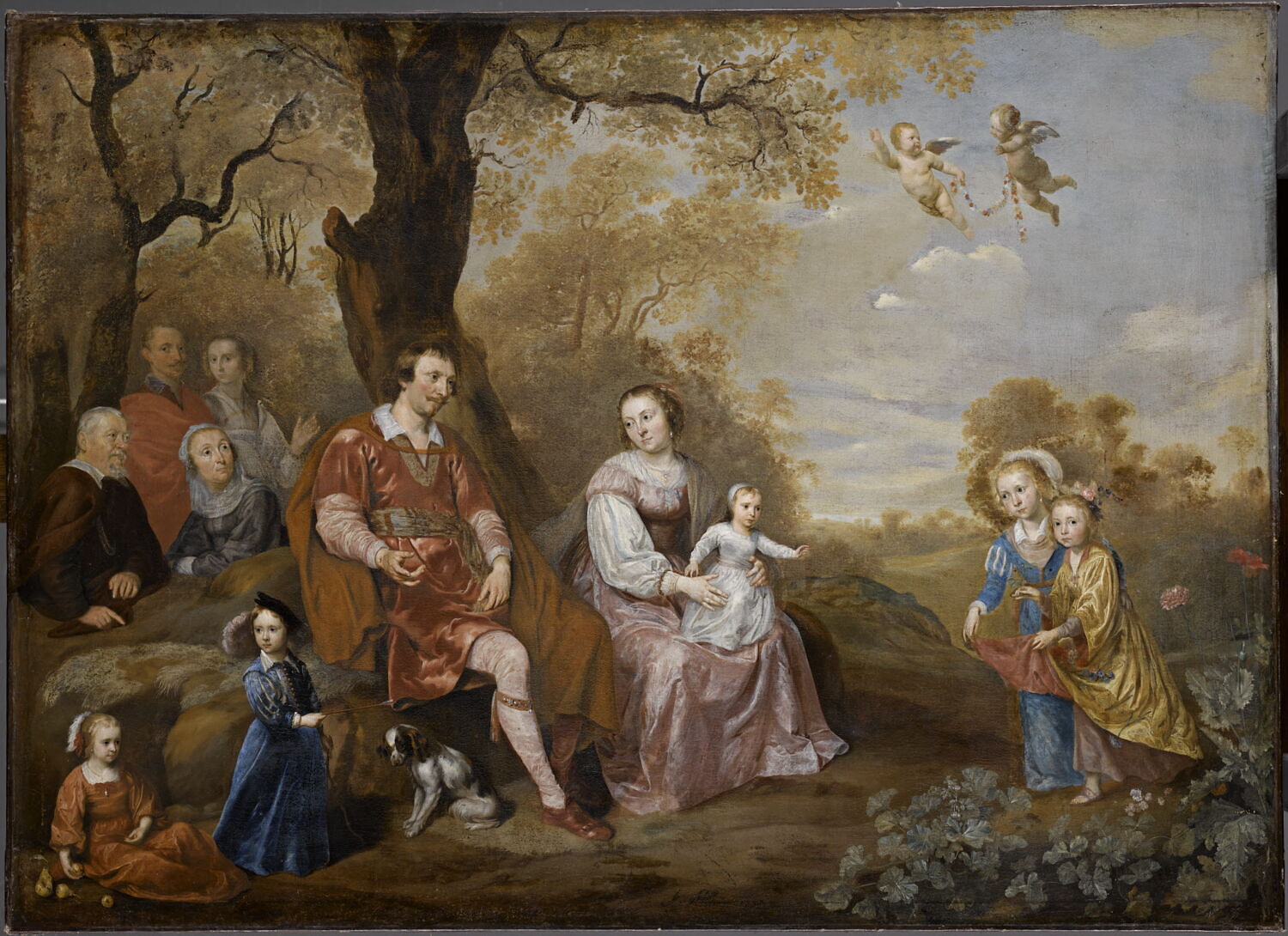 Portrait d'une famille aristocratique hollandaise, dit autrefois à tort Portrait de la famille de Frédéric-Henri d’Orange-Nassau, Mytens, Jan, XVIIe siècle (1638)