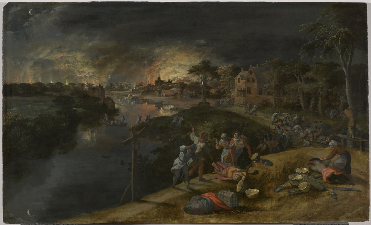 Scène de guerre et d'incendie, Mostaert, Gillis, XVIe siècle (1500 - 1600)