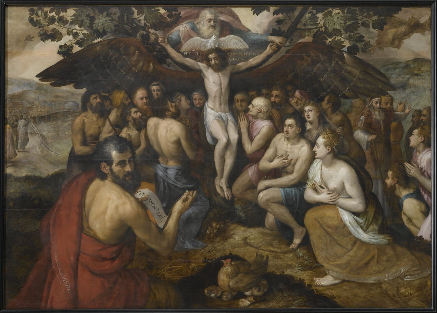 Jésus Christ, fils de Dieu, rassemblant et protégeant l'humanité par son sacrifice sur la croix, Floris, Frans, 3e quart du XVIe siècle (1562)