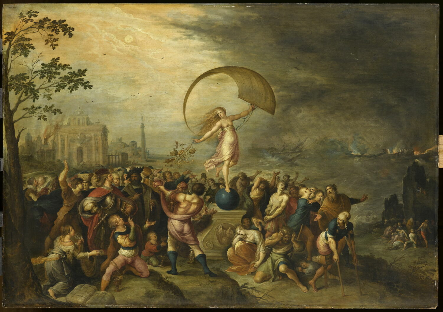 Allégorie de la Fortune, debout sur un globe, dispensant les biens et les maux, Francken, Frans II, 1e quart du XVIIe siècle (vers 1615 - 1620)