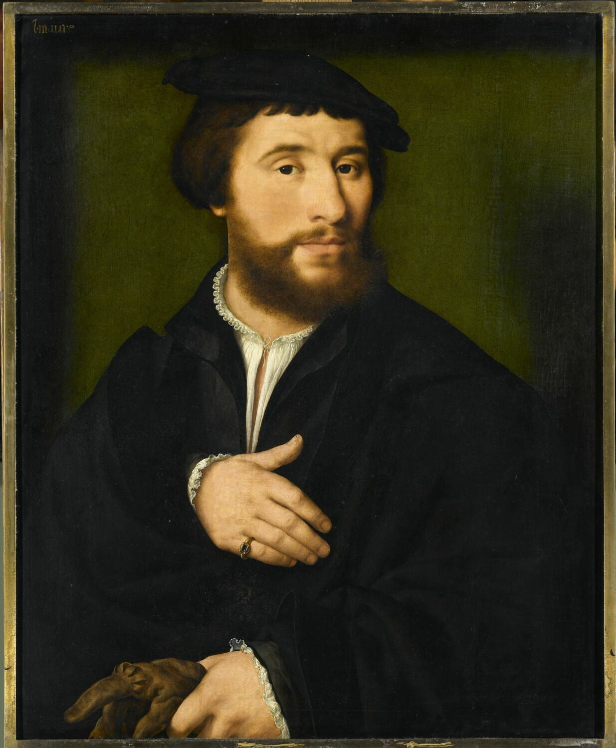 Portrait d'homme habillé de noir et tenant d'une main ses gants, Cleve, Joos van, 2e quart du XVIe siècle (1525 - 1535)