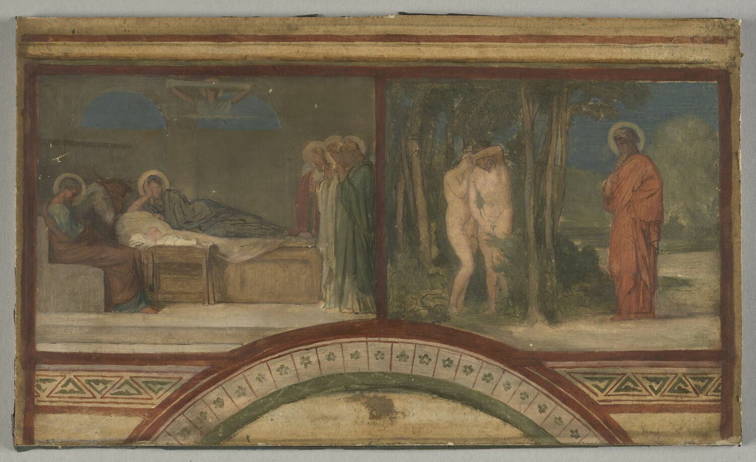 La Nativité. Adam et Ève réprimandés (esquisses pour la nef de Saint Germain des Prés), Flandrin, Hippolyte, 3e quart du XIXe siècle (vers 1856)
