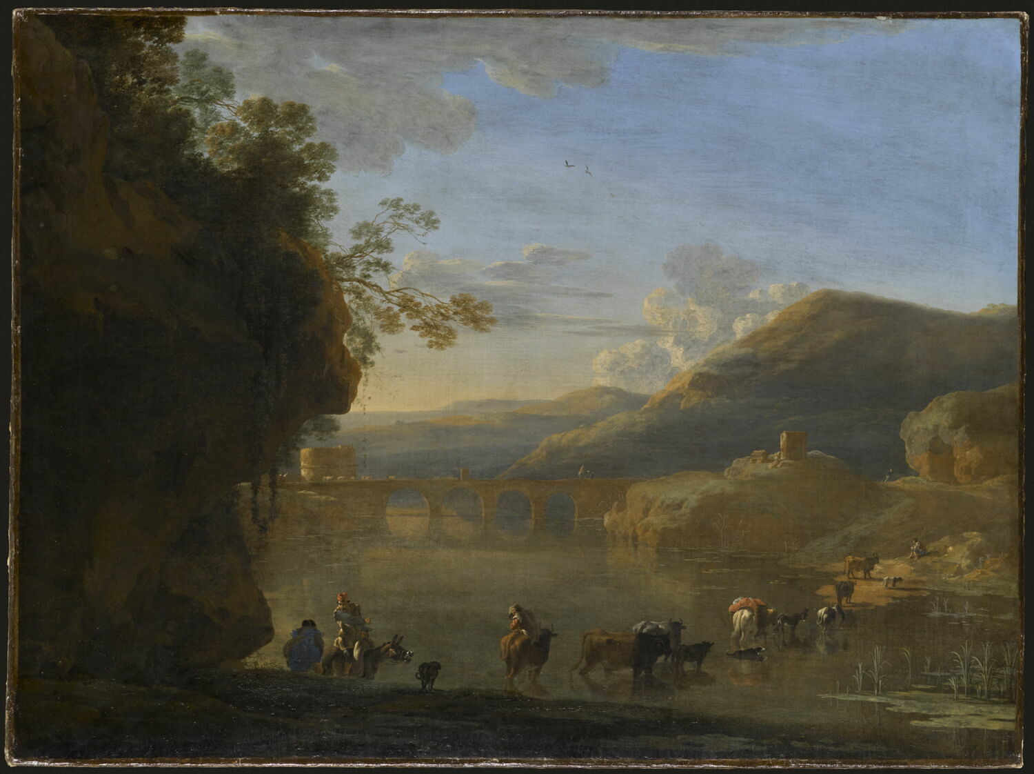 Paysage avec un troupeau traversant une rivière, Asselijn, Jan, 2e quart du XVIIe siècle (1625 - 1650)
